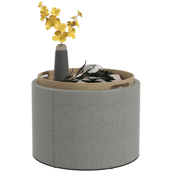 Pouf Contenitore Effetto Lino da 120 kg max 56x56x42 cm con Vassoio a Ribalta in MDF Grigio prezzo