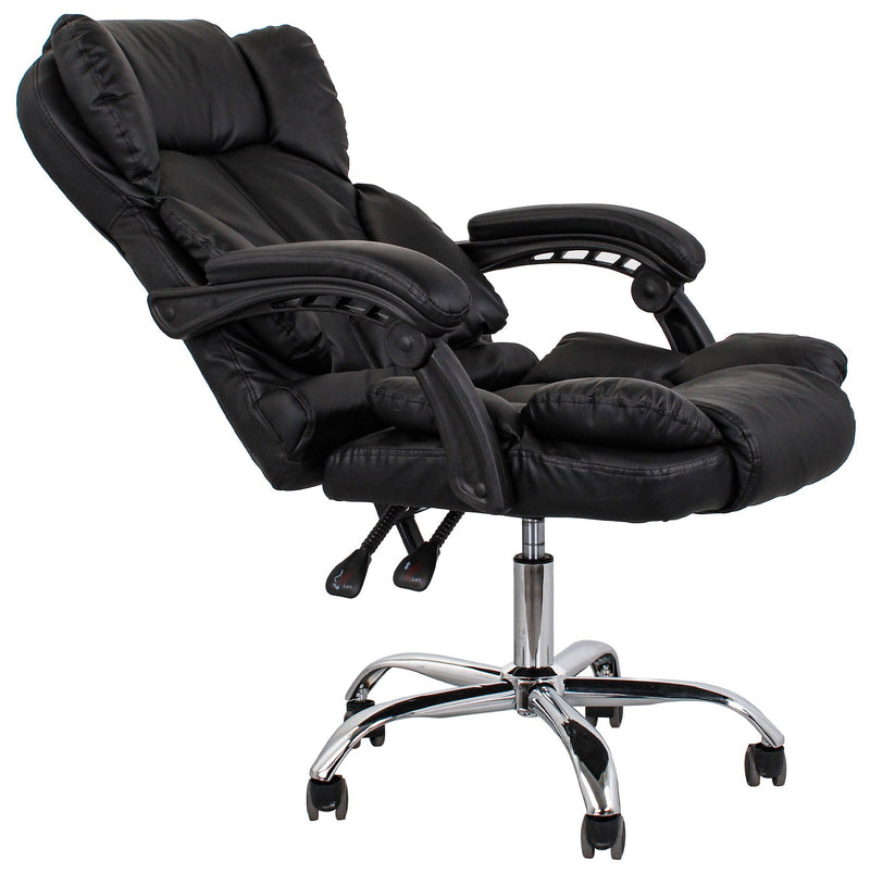 Sedia Direzionale da Ufficio Reclinabile in Similpelle Nera