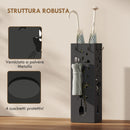Portaombrelli Moderno Gatto 15,5x15,5x49 cm con Raccogligocce e Ganci in Metallo Nero      
