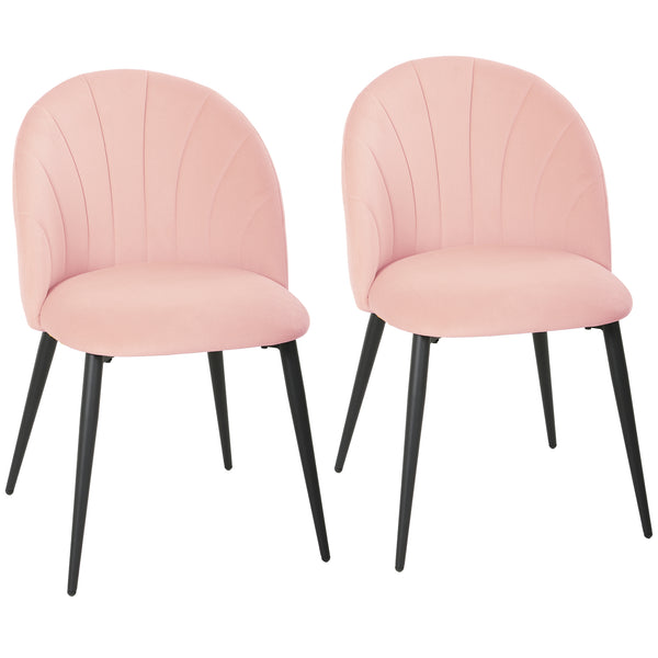 acquista Set 2 Sedie da Pranzo Imbottite 52x55x79 cm con Schienale a Conchiglia in Velluto Rosa