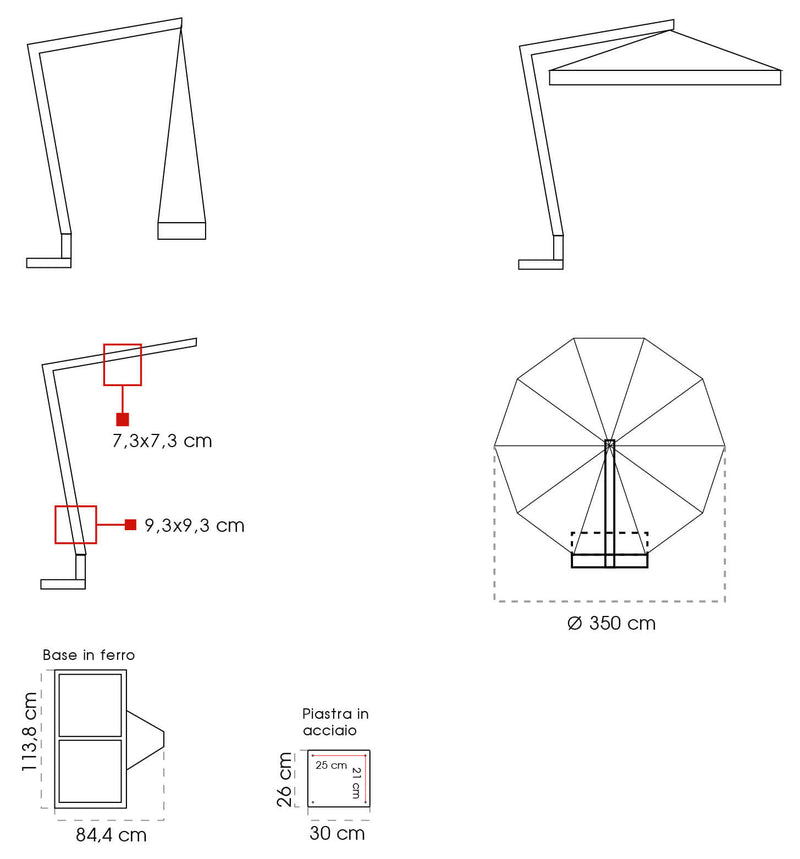 Ombrellone da Giardino Decentrato Ø3,5m in Legno Telo in Acrilico Danieli Lisbona Ecrù
