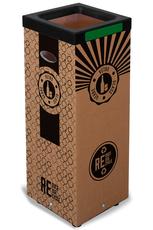 online Pattumiera Per Raccolta Rifiuti 38x38xh80 cm in Cartone Con Stampa Grafica Vetro Beige