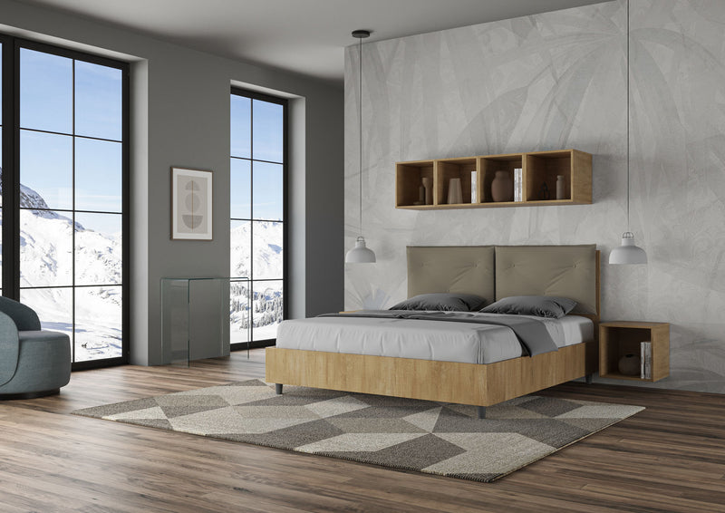 Letto Matrimoniale Struttura Quercia con Cuscini in Similpelle Egos Appia Cappuccino Varie Misure