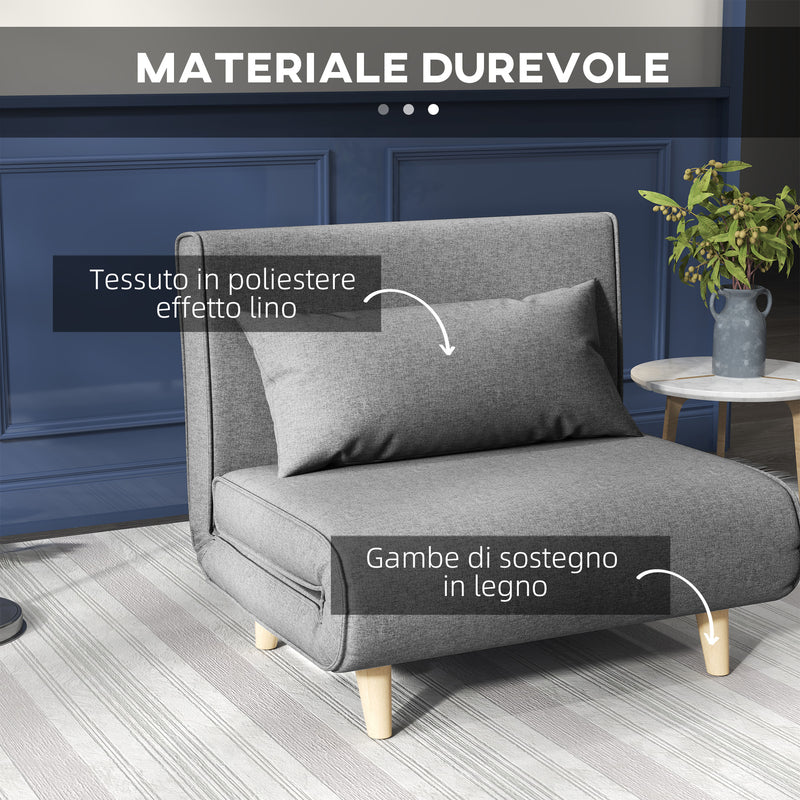 Poltrona Letto con Schienale Reclinabile su 6 Posizioni 94x78x80 cm in Tessuto Grigio  