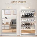 Scarpiera a Specchio 65x17x114,5 cm con 3 Cassetti a Ribalta per 9 Paia di Scarpe in Legno Bianco      