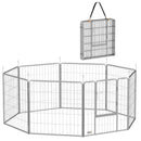 Recinto per Cani a 8 Pannelli Modulabili Pieghevole 80x1,5x80A cm con Porta di Ingresso in Acciaio Argento   