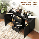 Credenza Moderna Canettata 120x40x89,5 cm con 3 Cassetti 2 Armadietti e Ripiani Regolabili Legno e Metallo Nero      