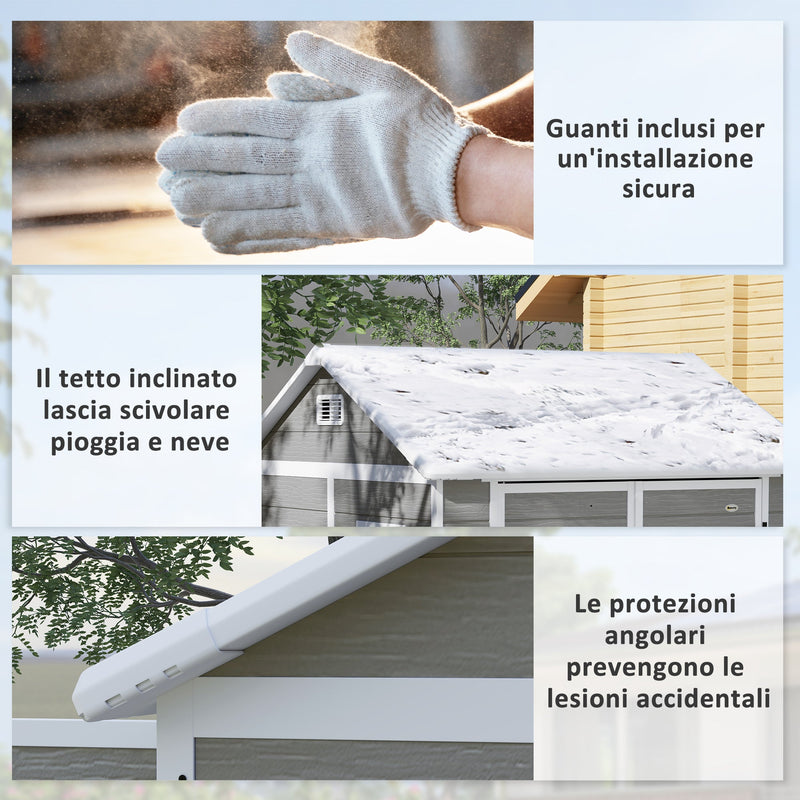 Casetta Box da Giardino 180x180 cm con Pavimento 2 Porte con Blocco e Finestra in Resina Grigio  