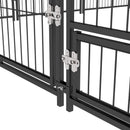 Recinto per Cani con Porticina per Ciotole 211x211x151 cm in Metallo e Tessuto Oxford Nero e Marrone