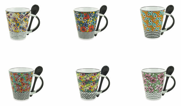 acquista Set 20 Tassen aus Steinzeug mit Löffel Ø8,5x10 cm Villa d'Este Home Tivoli Caribbean Queen Verschiedene Farben