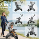 Triciclo per Bambini 6 in 1 con Maniglione di Spinta e Sedile Girevole 111,5x52x98 cm Grigio      