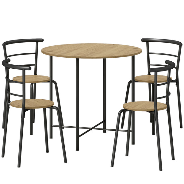 sconto Set Tavolo da Pranzo Rotondo Stile Industriale con 4 Sedie Salvaspazio in Legno e Metallo