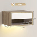 Set 2 Comodini Sospesi 37x32x21 cm con LED RGB Integrati e Regolabili con APP Cassetto e Ripiano in Melamina Bianco e Color Legno      
