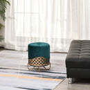 Pouf Imbottito Rotondo in Tessuto Felpato Ø38x43 cm  Verde Smeraldo