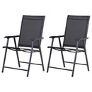 Set 2 Sedie da Giardino 58x64x94 cm Pieghevoli con Braccioli in Metallo e Texteline Nero      