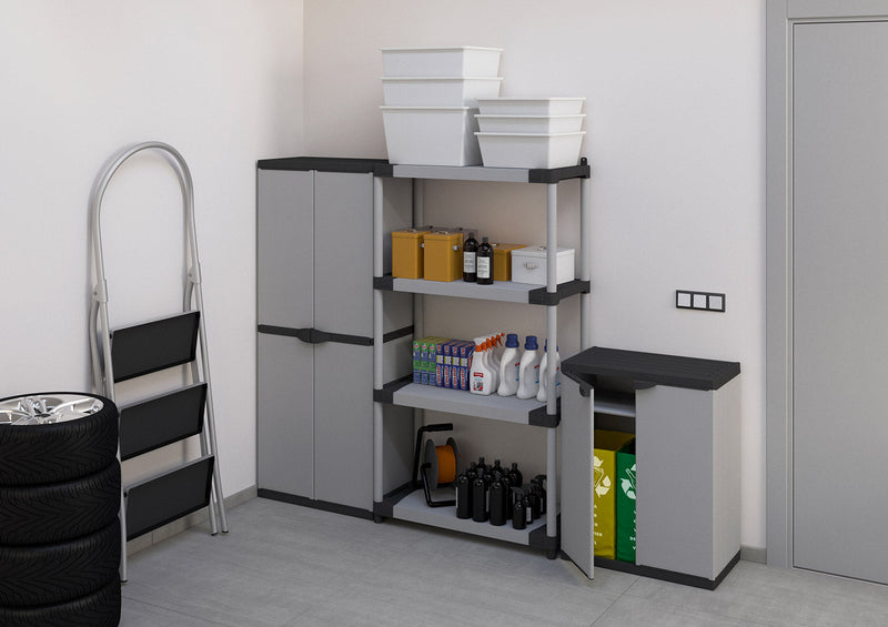 Pattumiera Differenziata 2 Ante 68x40x85 cm con Sacchi e Ripiano Grigio    