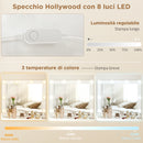 Consolle Trucco con Specchio Stile Hollywood 8 Luci LED con 7 Cassetti e Sgabello Imbottito in Legno Bianco      