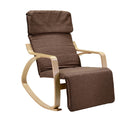 Sedia a Dondolo in Tessuto e Legno con Cuscino e Poggiapiedi 67x130xH95cm Marrone