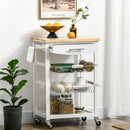 Carrello da Cucina 63x40x86 cm 1 Cassetto 2 Cestini in MDF e Legno Bianco