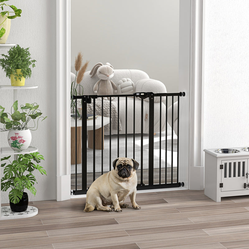Cancellino per Cani Regolabile 74-100x77 cm con Chiusura Automatica in Acciaio e Plastica Nero  