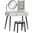 Consolle Trucco con Specchio e Sgabello in Truciolato Grigio
