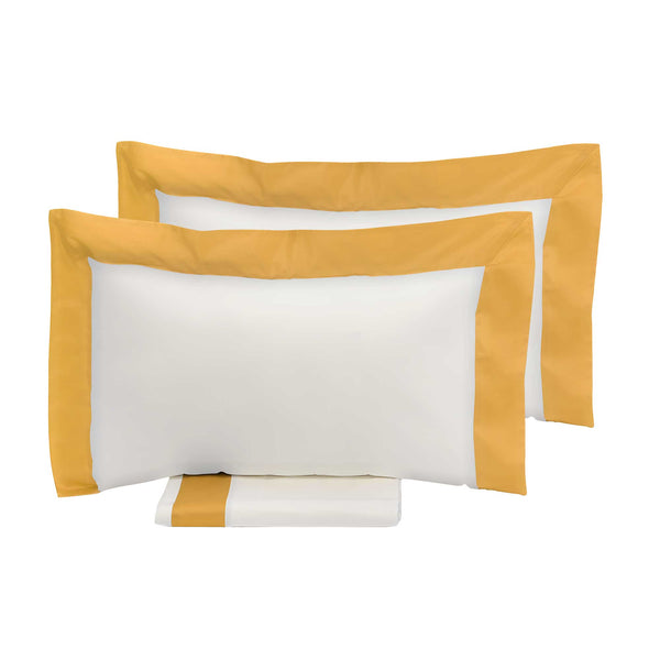 Bettbezug für Doppelbett mit Tasche und Kissenbezügen Satinkanten Garrini Eveline Elfenbein/Gold prezzo