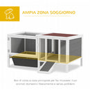 Conigliera da Esterno 105x57,5x51,5 cm con Casetta Area di Corsa e Vassoio in Legno Metallo e PET Grigio      