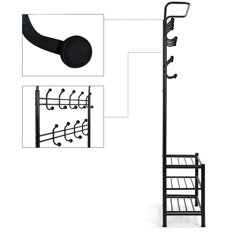 Stand Appendiabiti con scarpiera 65x29xH190 cm per corridoio 3 ripiani Nero