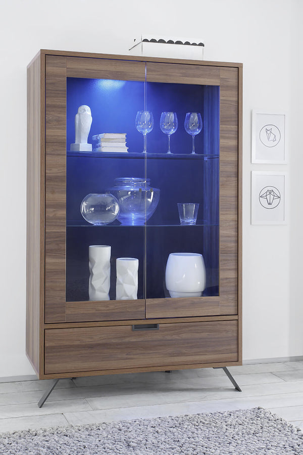 acquista Mobile Vitrine für Wohnzimmer 2 Türen 1 Schublade in Melaminglas 173x106x50cm TFT Palm Nussbaum