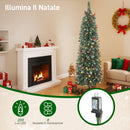 Albero di Natale Innevato 180 cm con 200 Luci LED con 42 Pigne e 42 Grappoli di Bacche Verde e Argento      