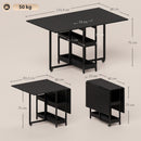 Tavolo Pieghevole 80-133x80x75 cm con Ruote Ribalte Laterali e Vani Aperti in Truciolato e Metallo Nero      