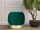 Puff Contenitore Paris Verde Ø41x41 cm Legno Spugna e Velluto Sintetico Verde e Oro