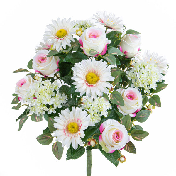 Set 2 Künstlicher Rosen-/Gerbera-Strauß für 16 beige Blumen prezzo