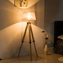 Lampada da Terra Design con Treppiede in Legno Altezza Regolabile Beige 