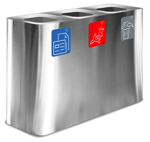Pattumiera Sistema di Raccolta Rifiuti 115x38xh80 cm in Acciaio 3 Scomparti Argento prezzo
