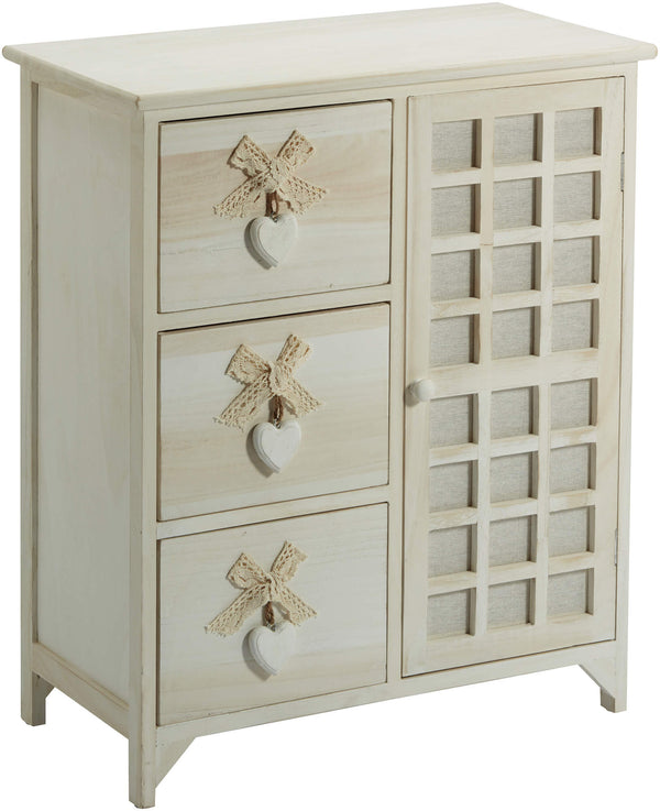 acquista Kommode mit 3 Schubladen mit Tür 62x32x73 cm in Holz mit Herz