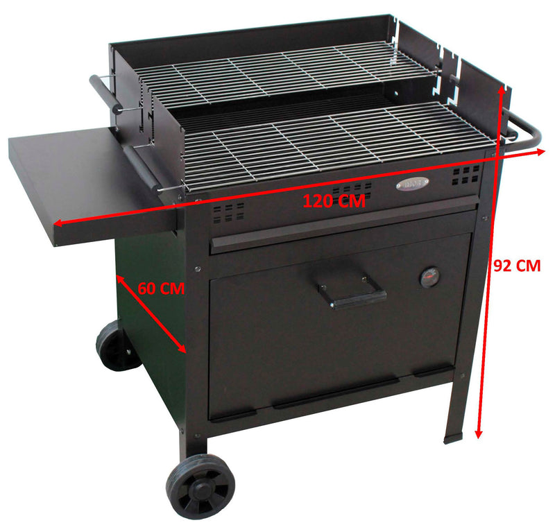 Barbecue a Legna e Carbone 120x60x92 cm con Forno per Pizza in Acciaio Etna Nero