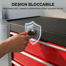Carrello Porta Attrezzi 68x33x82,5 cm con 5 Cassetti Tappetini in EVA Serratura e 2 Chiavi 4 Ruote Girevoli in Acciaio Nero Rosso      