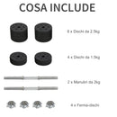 Set 2 Manubri 12 Dischi 20Kg in Acciaio e Plastica Nero
