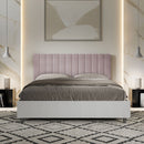 Letto Matrimoniale con Rete e Contenitore Alzata Comoda Struttura Bianco Frassico e Testata in Microfibra Kaia Glicine Varie Misure
