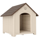 Cuccia per Cani Rialzata 88x78x89 cm con Tetto Inclinato e Prese d'Aria in PP Beige e Marrone Scuro      