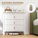 Cassettiera per Camera da Letto a 3 Cassetti 80x40x78,5 cm con Maniglie in Finta Pelle in Legno Bianco  