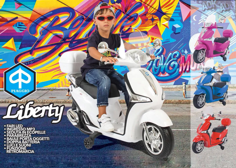 Scooter Elettrico per Bambini 12V con Licenza Piaggio Liberty ABS Blu