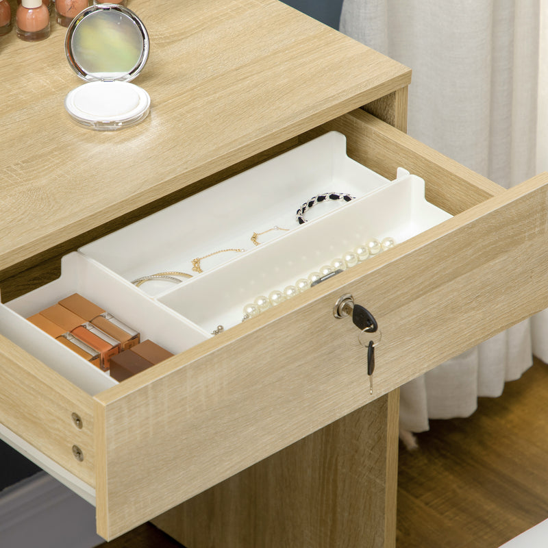 Consolle Trucco con Specchio 80x38x143 cm con Sgabello in Truciolare Color Legno 