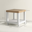 Tavolino da Soggiorno 40x40x40 cm con Rotelle e Mensola Aperta in Legno Naturale e Bianco      