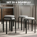 Set di 4 Sgabelli Impilabili Moderni Ø40x45 cm con Cuscino Tondi in Tessuto Effetto Lino Grigio      