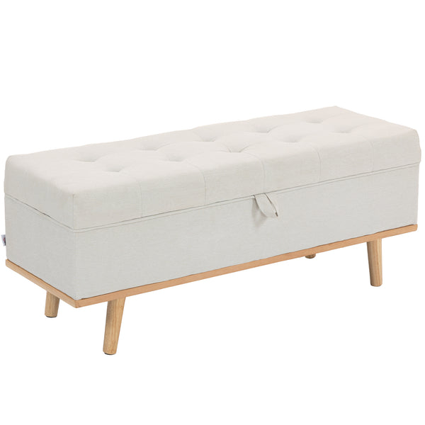 Panca Contenitore 118x42x45 cm da 80L Imbottita con Rivestimento in Tessuto e Gambe in Legno Crema sconto