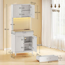 Credenza Moderna 71x40x180 cm con Luci LED Prese Elettriche e USB 2 Armadietti e Cassetto Bianco      