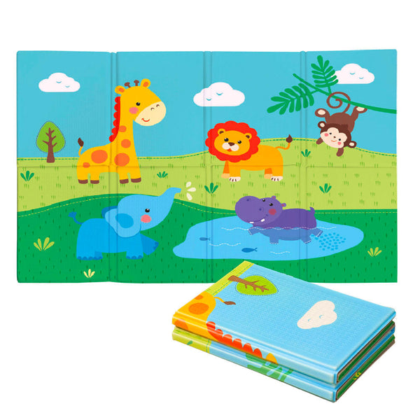 Tappeto Morbido per Bambini 120x90x0,8 cm Pieghevole Doppia Grafica Giungla Multicolore acquista