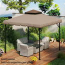 Telo di Ricambio Copertura per Gazebo 3x3 m a 2 Livelli con 8 Fori di Drenaggio in Poliestere Cachi e Marrone      